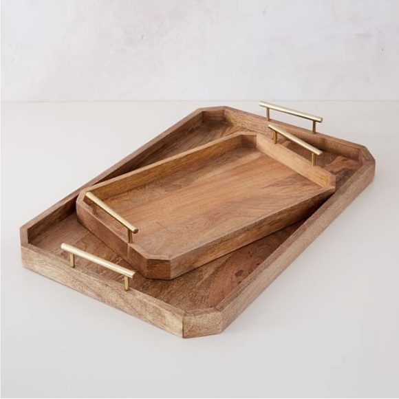 West Elm 18x28 Deco Wood & Brass Handle Tray - Picture 3 of 5